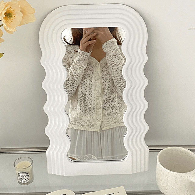 (당일출고/5종)웨이브 대형 미러 화장대 거울 인테리어 벽걸이 감성 포인트 탁상거울 화장대거울 중형거울 슬림 책상 탁자 테이블 사무실 메이크업