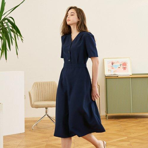 V-neck Half Shirt Dress (3 Color)