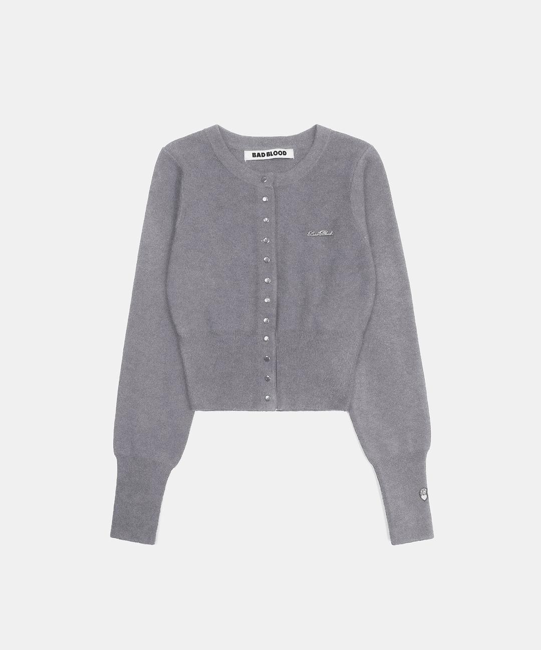 Pure Classic Button Up Round Cardigan - Grey