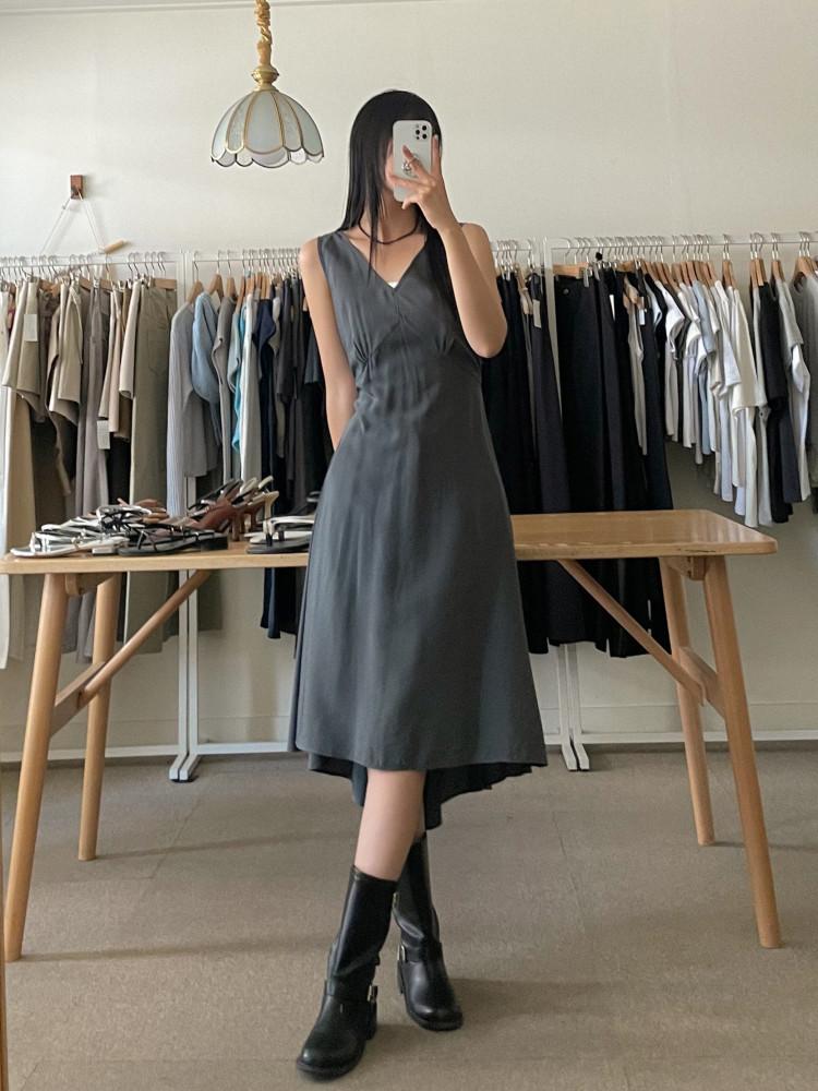 헤렌 여리여리 브이넥 언발 쉬폰 원피스 (3color)