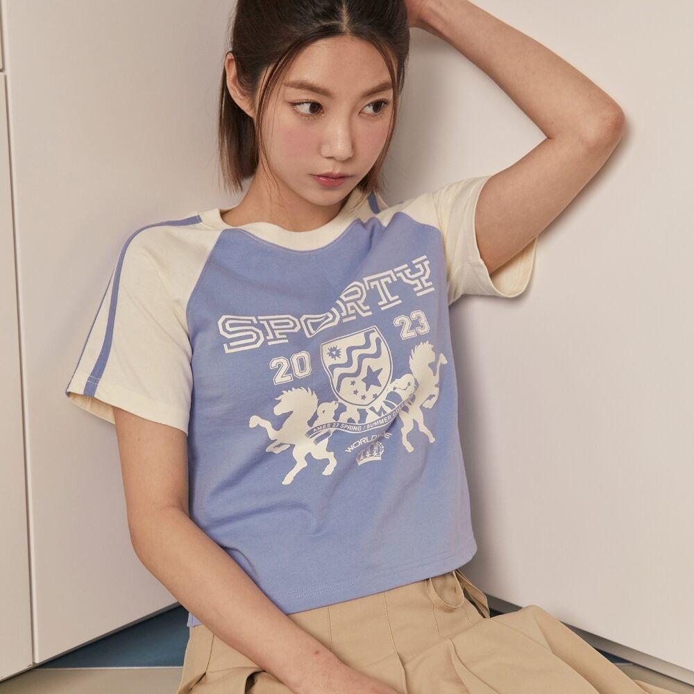 SPORTY LOGO CROP RAGLAN TEE BLUE