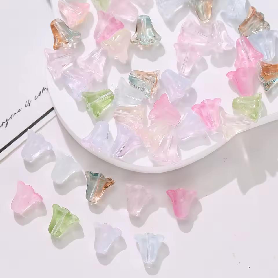 주얼리 제작용 모닝 글로리 램프워크 크리스탈 비즈, 체코 유리 루즈 비즈, DIY 바느질 팔찌 액세서리, 11x15mm, 30 개