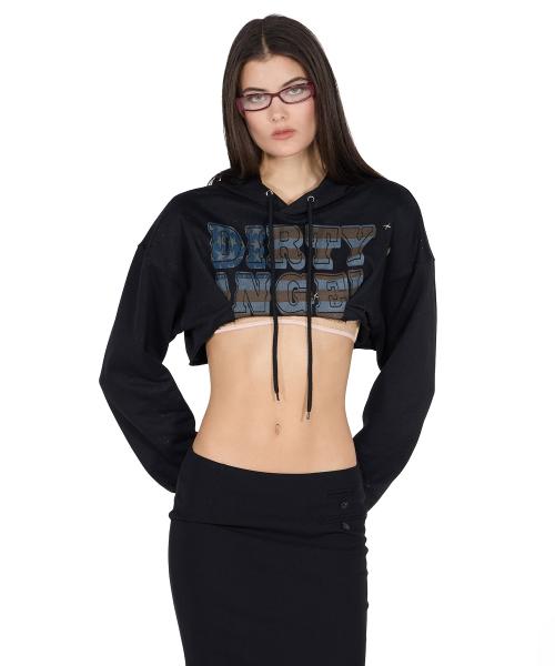 스컬프터(SCULPTOR)  Glitter Flag Crop Hoodie Black - 사이즈 & 후기 | 무신사