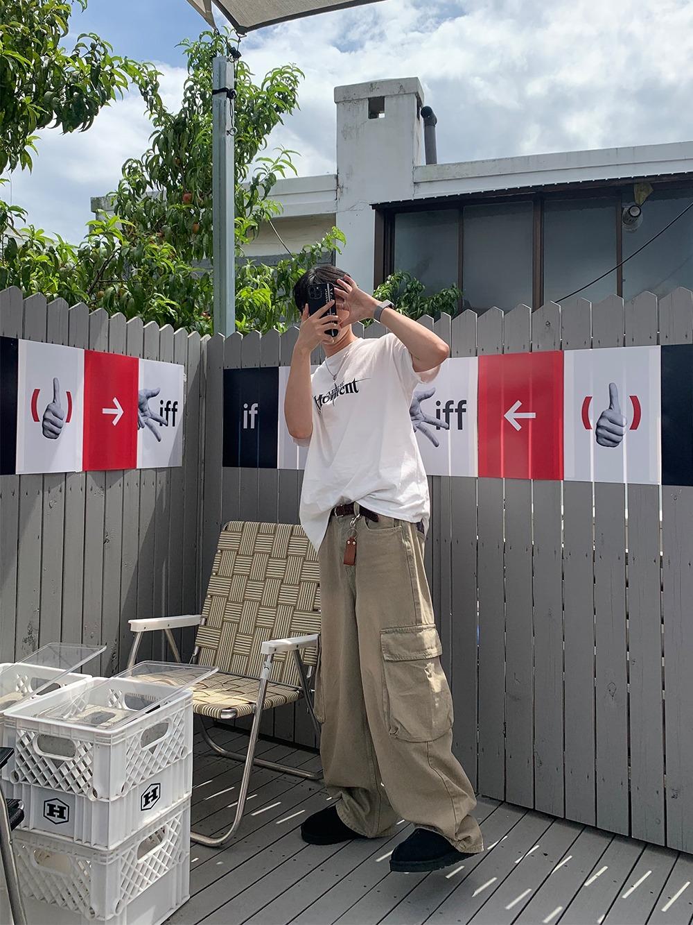 SAND BEIGE CARGO DENIM PANTS