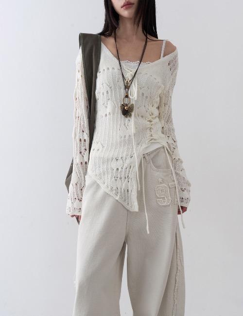 로웨어 vintage net eyelet slit knit