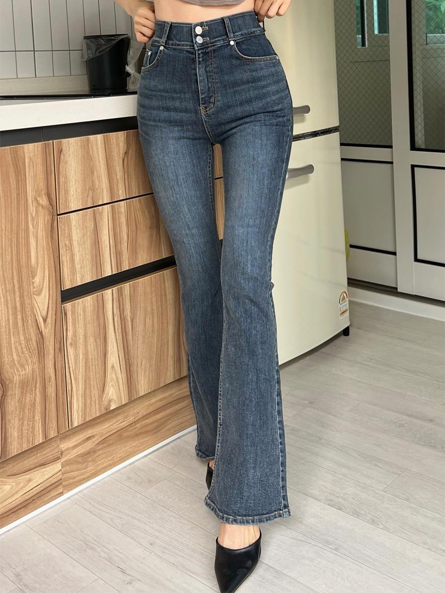 카인다미 골반볼륨업 투버튼 하이웨스트 중진청 부츠컷_골반뽕 청바지