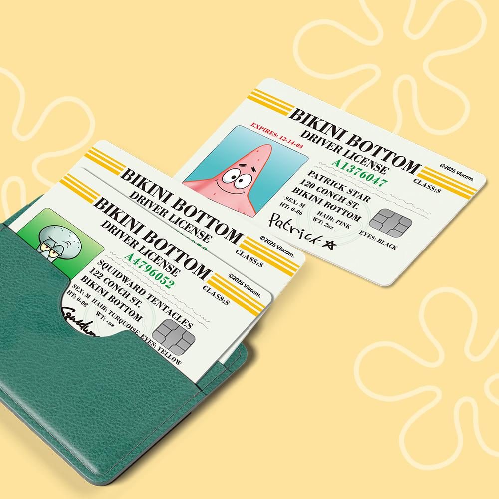 스폰지밥 운전면허증 카드스티커 1+1 신용 체크 교통 커스텀 뚱이 리무버블