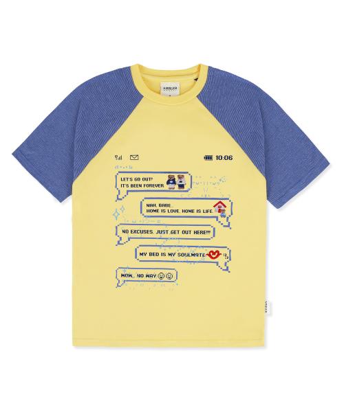 I LOVE HOME 래글런 자수 반팔 티셔츠 AS1219 (옐로우)
