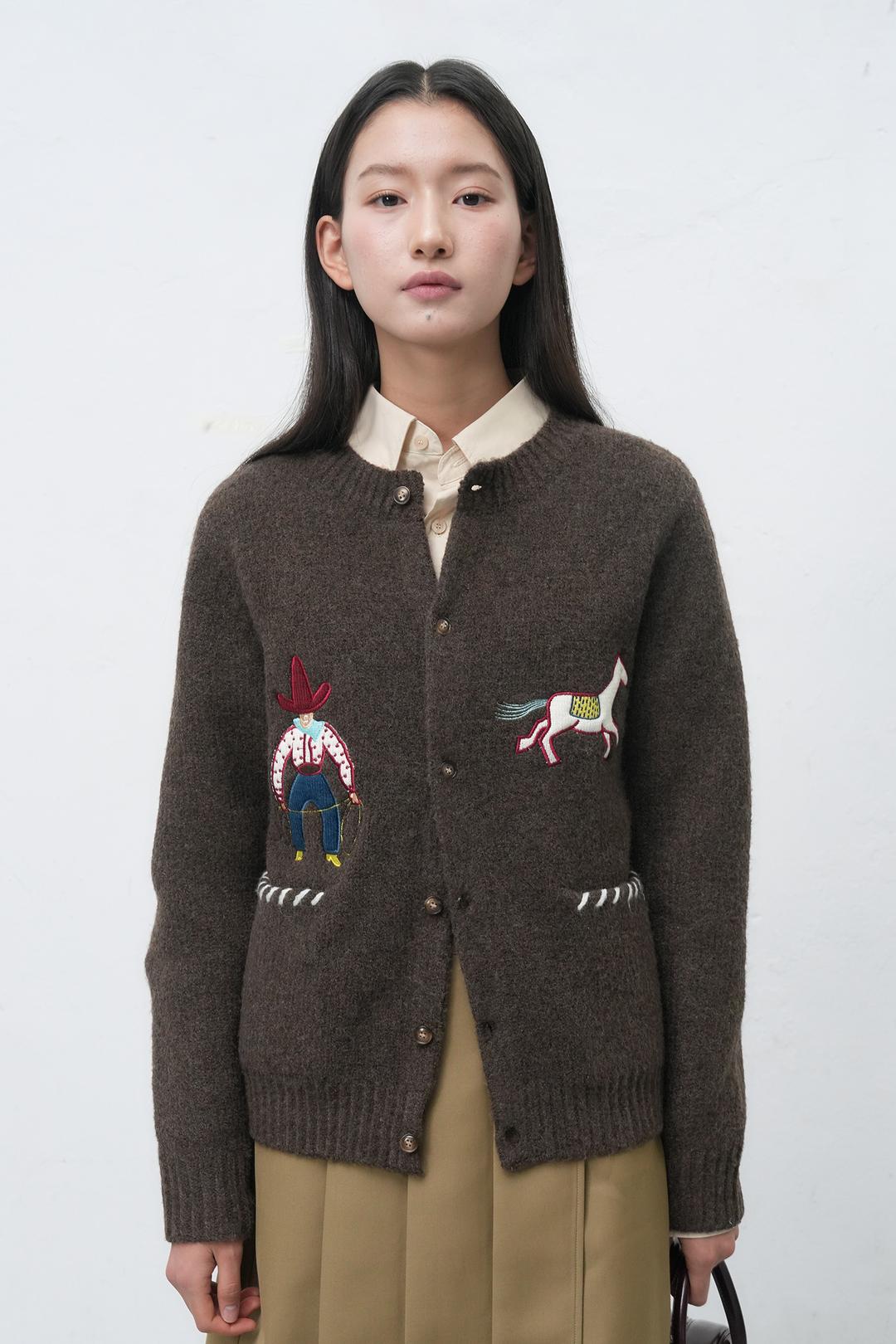 UNISEX 카우보이 크루넥 가디건 [BROWN]