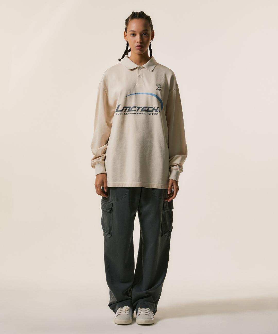 TECH PK COLLAR LONG SLV TEE cream