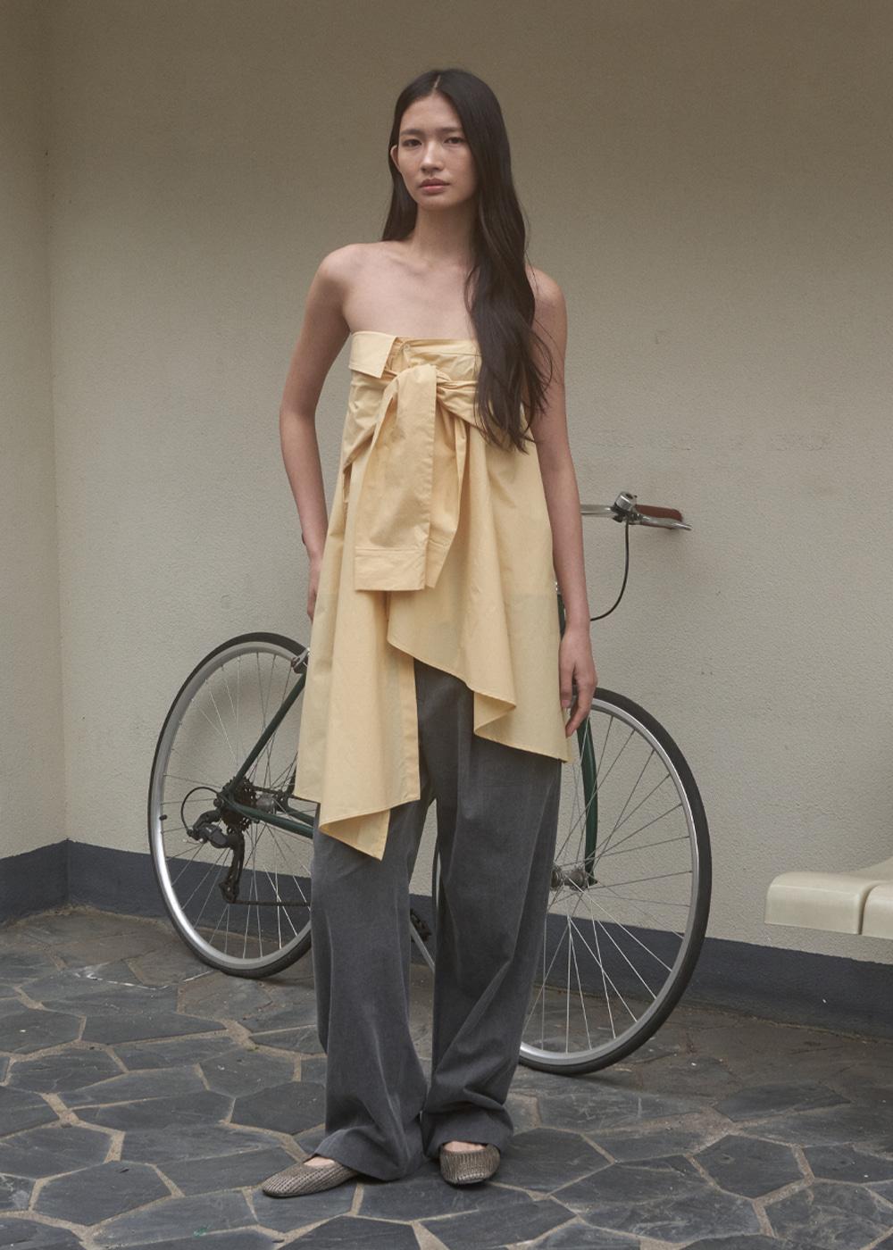 UNBALANCE SHIRT SKIRT TOP_YELLOW