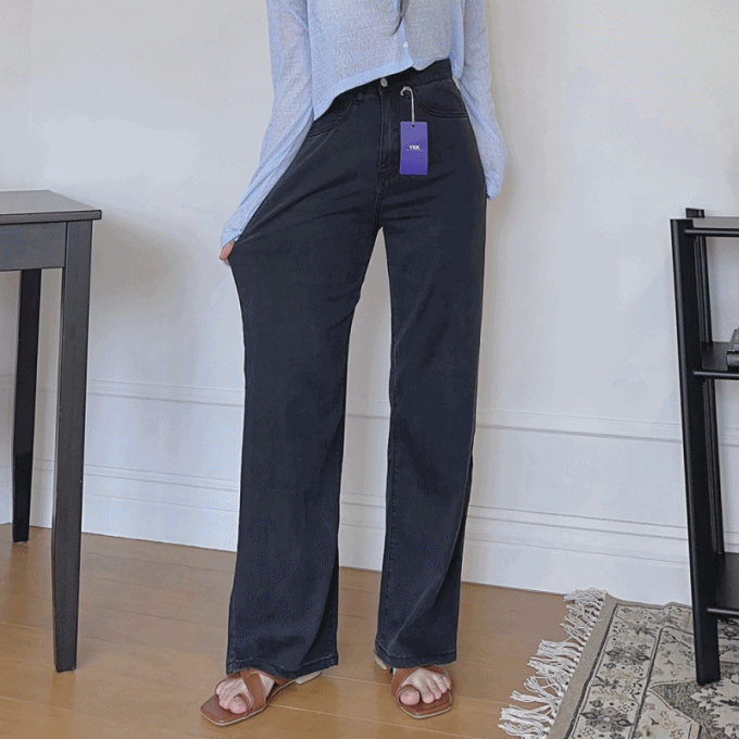 [ 쿨원단/~XL/숏,기본,롱 ] 릭슬 히든밴딩 와이드 썸머 데님 팬츠 (하이웨스트 여름 일자 텐셀 스판 찰랑)