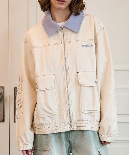 컬러블록 워크 자켓 아이보리