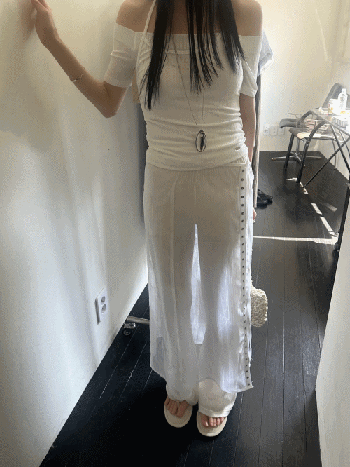 플롯트 [소장] 막스 시스루 버튼 스트랩 레이어드 스커트 , 2col