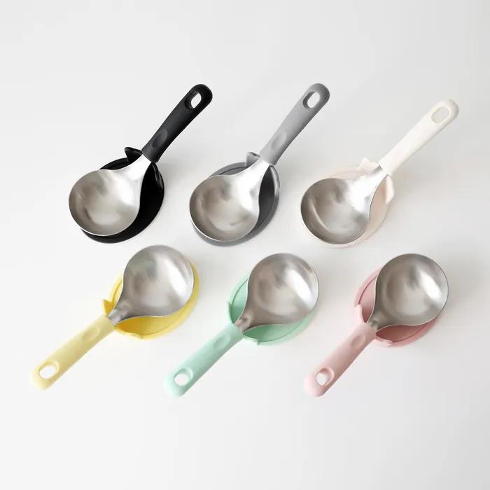 실리콘핸들 서빙스푼 미니국자+받침대 2P세트