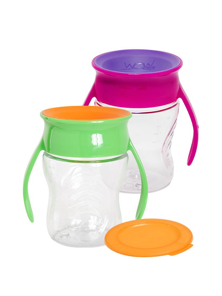 [와우컵] 외출필수품 유아컵 207ml 베이비 트라이탄 1+1세트(뚜껑포함) /빨대없는빨대컵/흘림방지/트레이닝컵