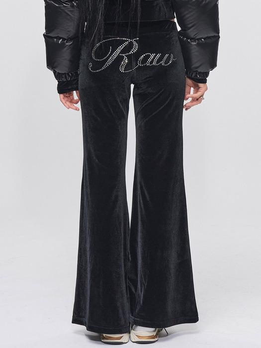 Cubic Logo Velvet Boots-cut Pants Black