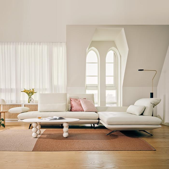 데미안 4인 오픈코너형 스윙헤드기능 슈렁큰텐더 통가죽 소파