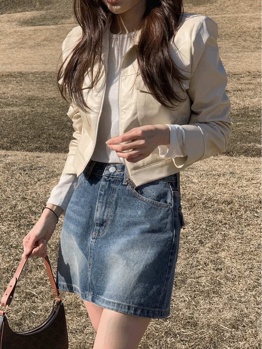 델리 크롭 레더자켓