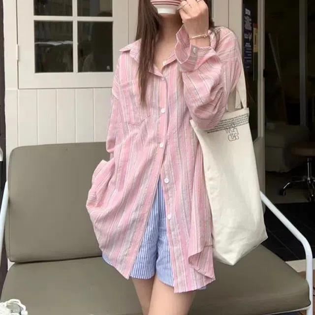 스트라이프 루즈핏 카라 셔츠 남방 구김없는 간절기 데이트 여름 주문제작 홈쇼핑