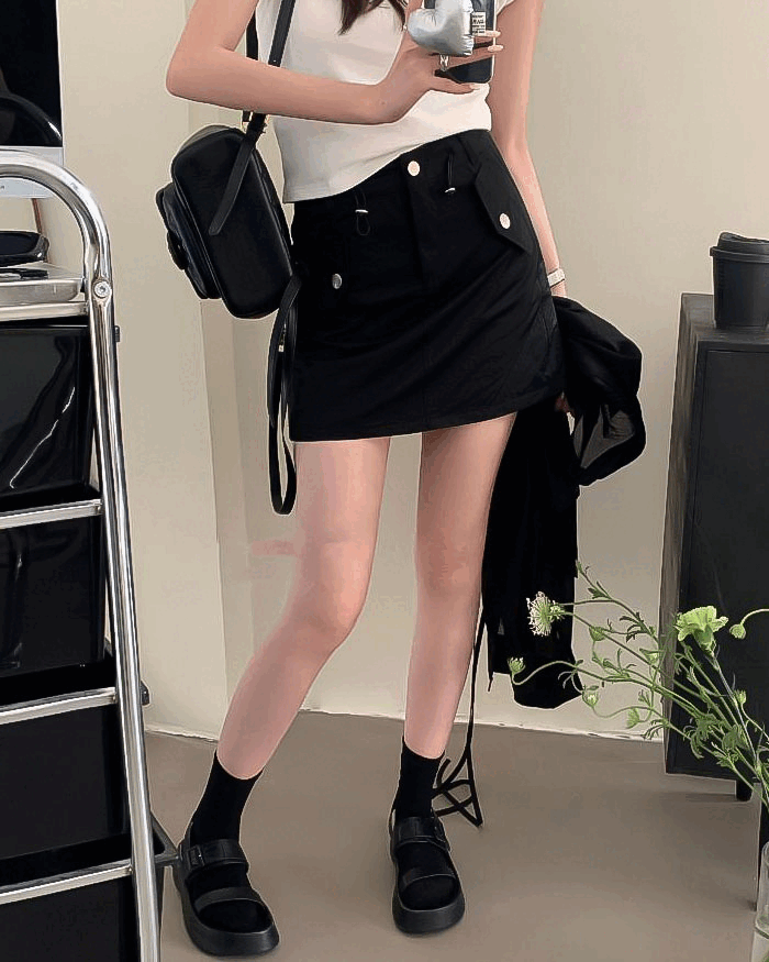 빈티지 하이웨스트 스트링 카고 스커트