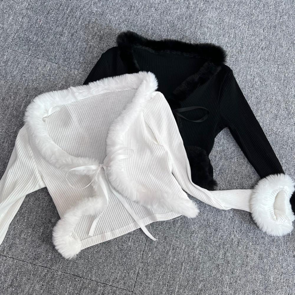 Bolero fur ribbon cardigan (2color)