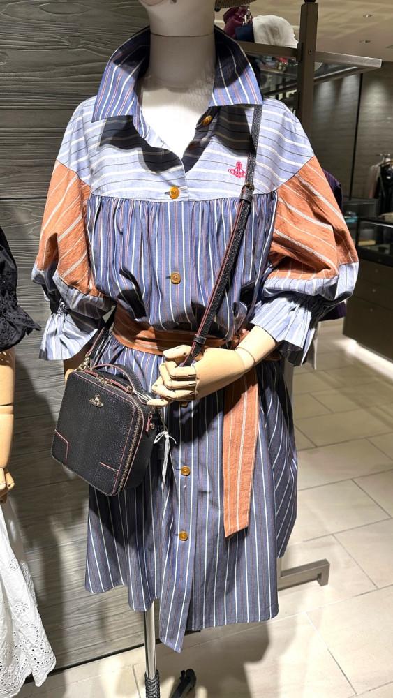 비비안웨스트우드 레드라벨 23SS 스트라이프 블로킹 벌룬 슬리브 셔츠 원피스 2컬러