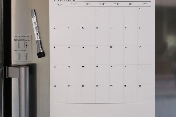심플 사각 냉장고 자석 달력 화이트 보드 칠판 붙이는 스케줄 캘린더
