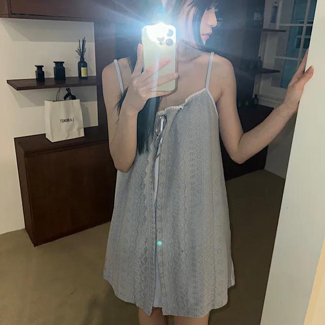 (신상세일/추천)Lace ribbon mini dress 2color