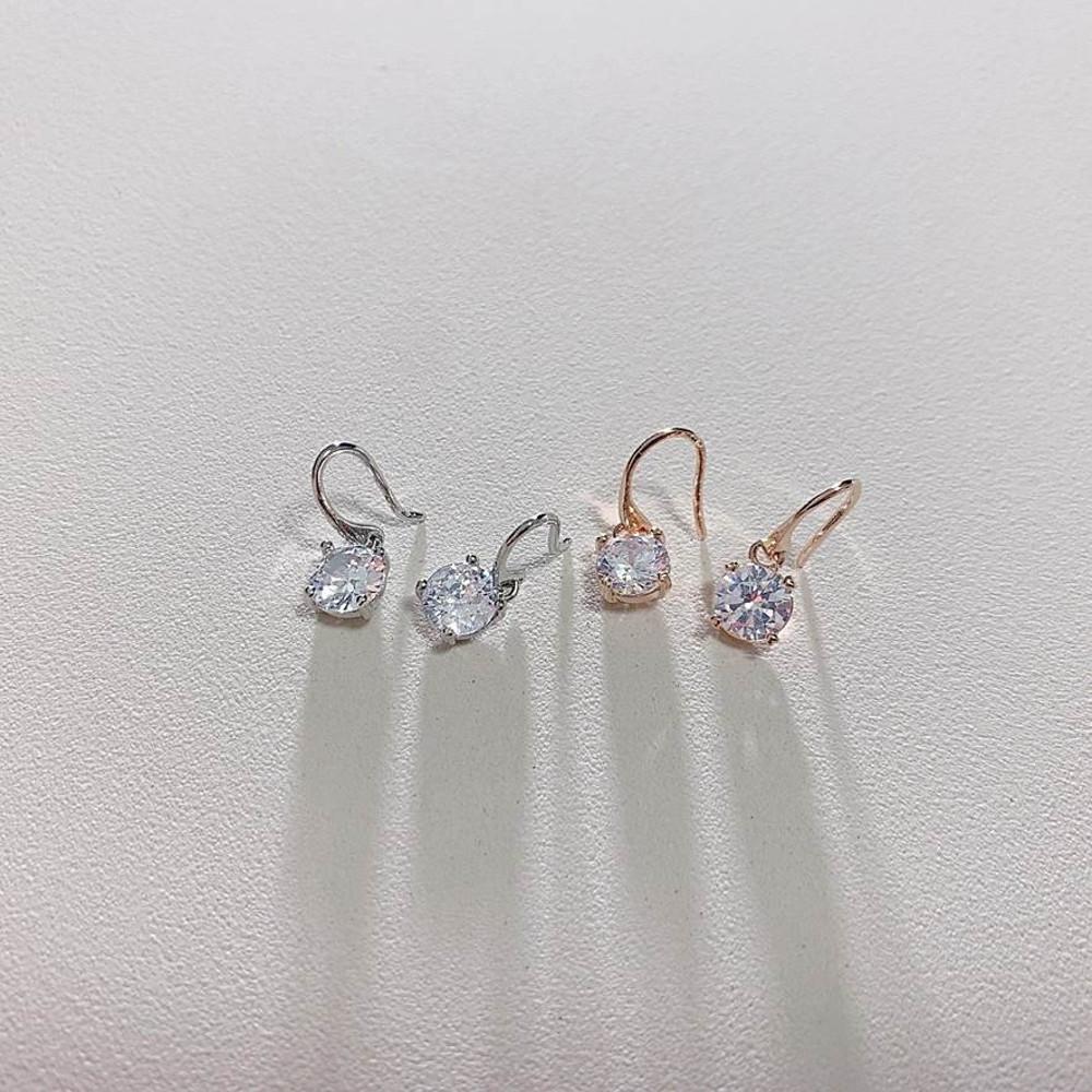 5부 지르콘 다이아 귀걸이 louelly 루엘리 / 드롭 후크 고리 순은 은 큐빅 볼드 연예인 하객 명품 웨딩 본식 연주회 파티 14k