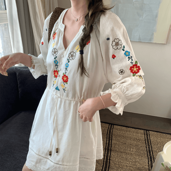 IM Garden Flax Cotton Flower Embroidered Shirt / Dress