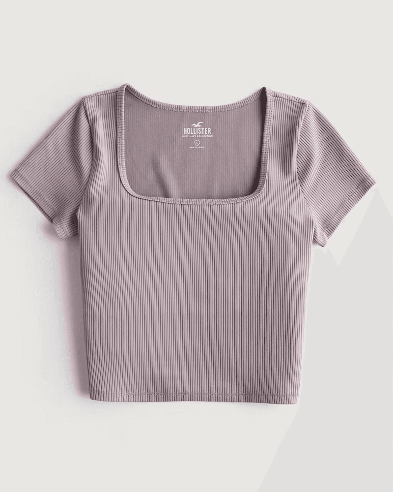 Seamless Ribbed Fabric Square-Neck Baby Tee