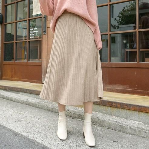 데일리앤 플리츠 주름 롱 니트 스커트 그루비 - 스커트/치마 | 쿠팡