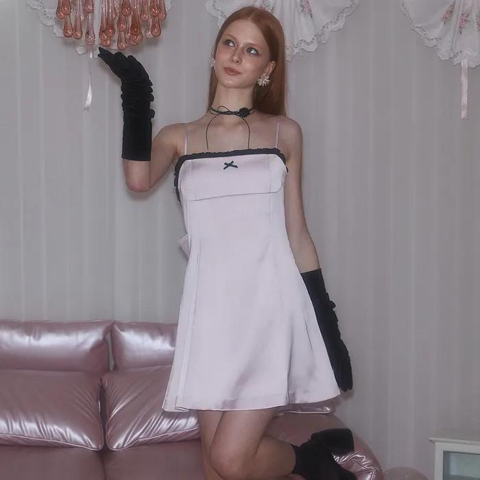 Back Ribbon Mini Dress [Pink]