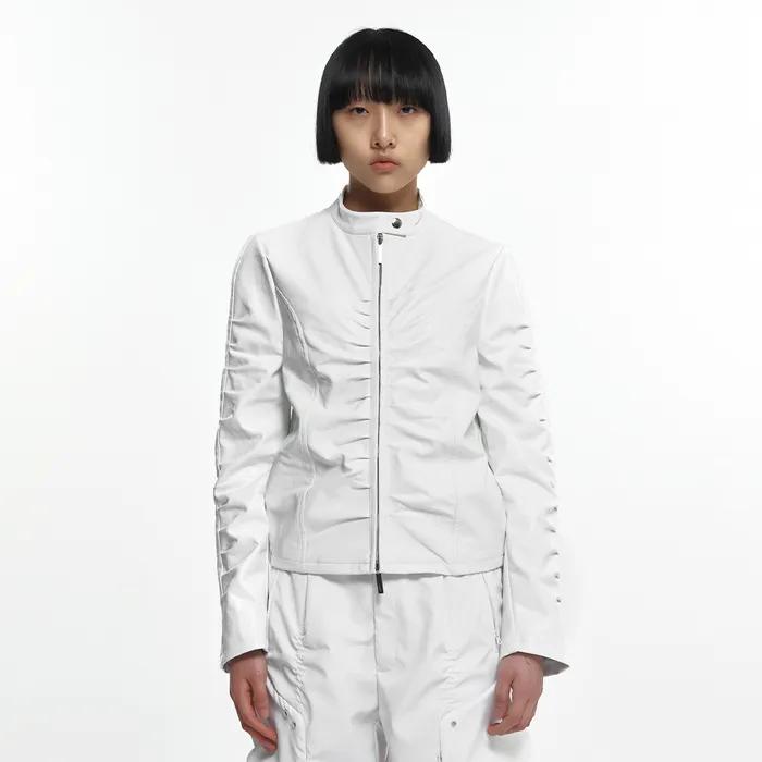 SHIRRING LEATHER JACKET IVORY