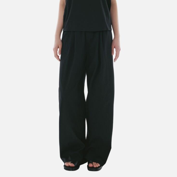 Seersucker loose fit Bandding Pants (Black)