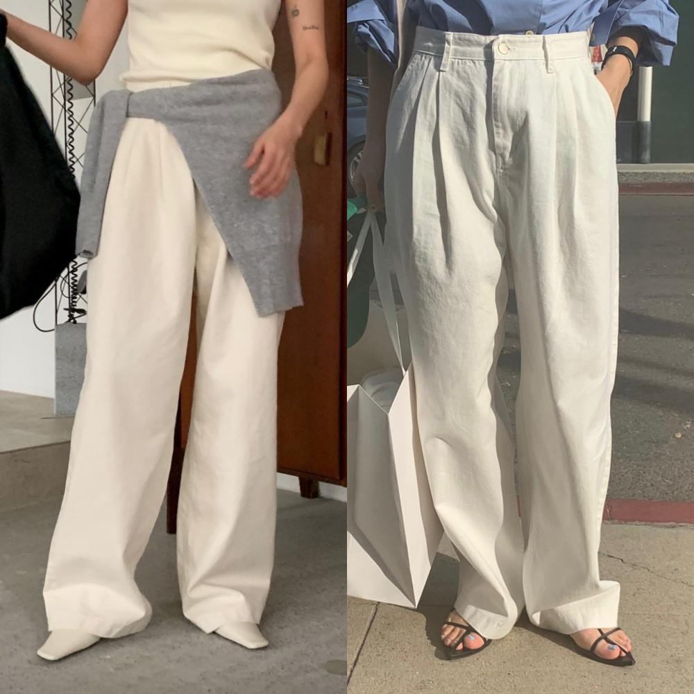 바질 vasil 지니 핀턱 화이트 와이드 데님