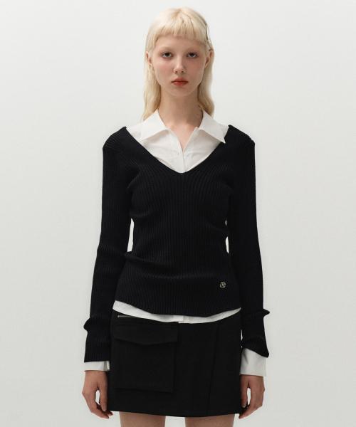 v slim knit [black]