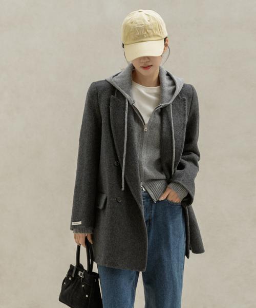 홀렌더 핸드메이드 울 더블 하프 코트