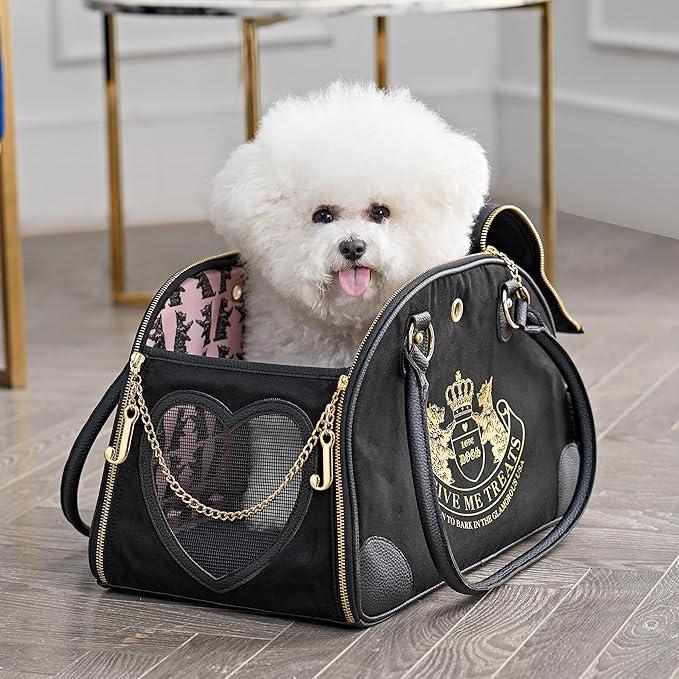 Juicy Couture Give Me Treats 애완동물 캐리어 - 소형견과 고양이를 위한 세련된 블랙 여행 가방