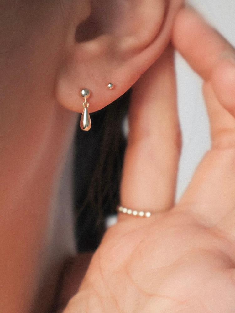 토프 레인 이어링 - 14K Gold 심플 볼 드롭 물방울 데일리 금 귀걸이