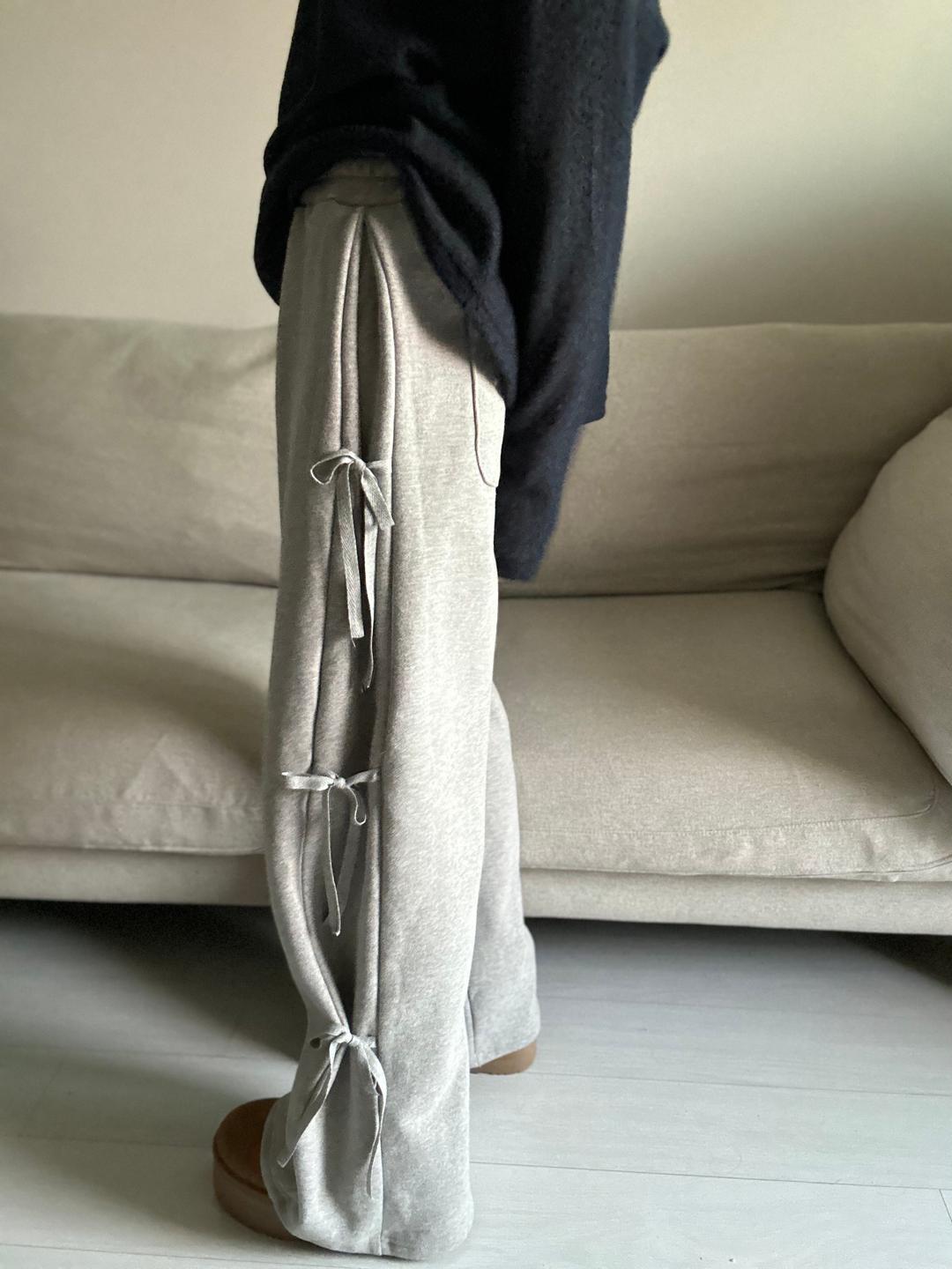 리본매듭기모와이드바지