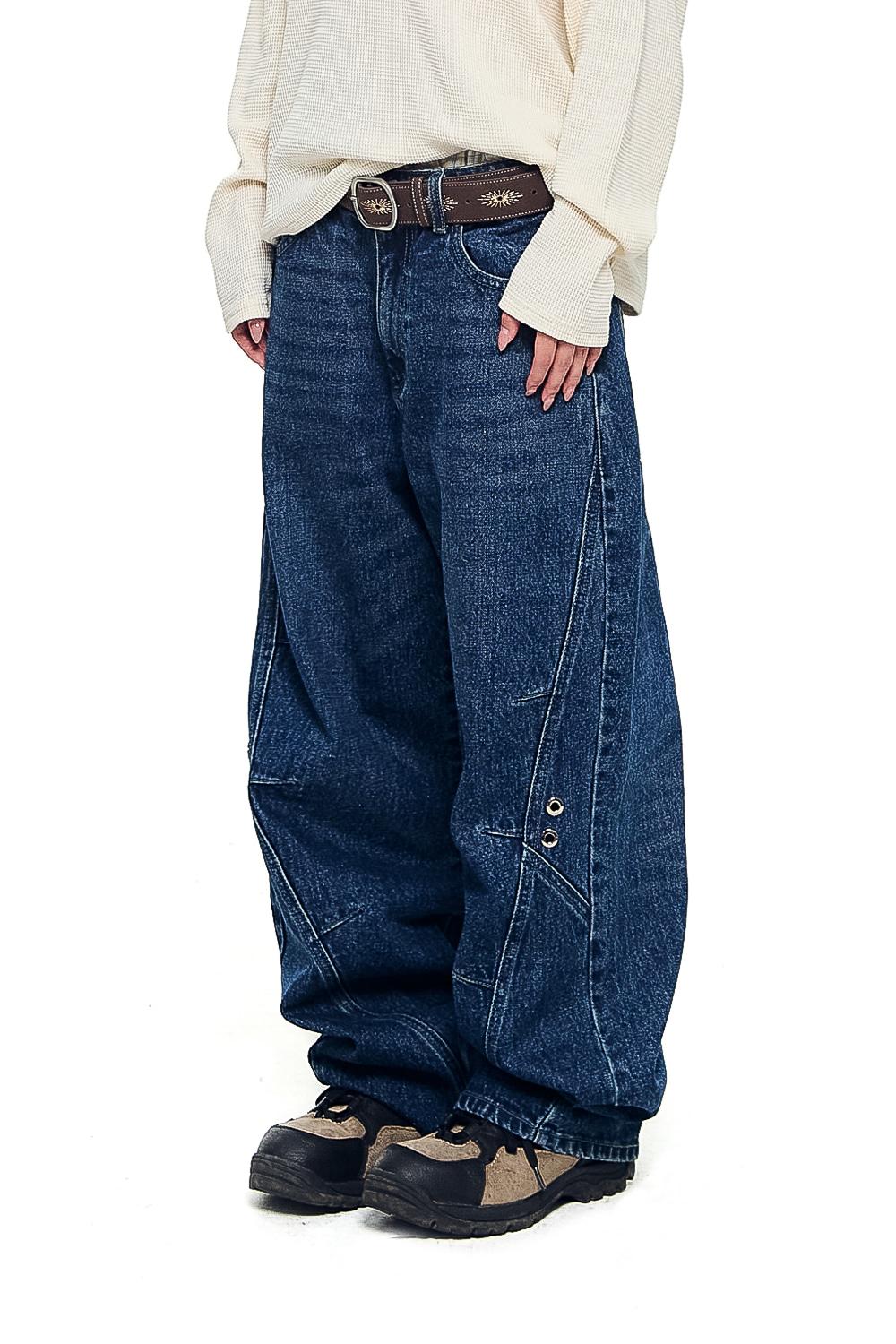 Incision Eyelet Washed Denim Pants (Blue)