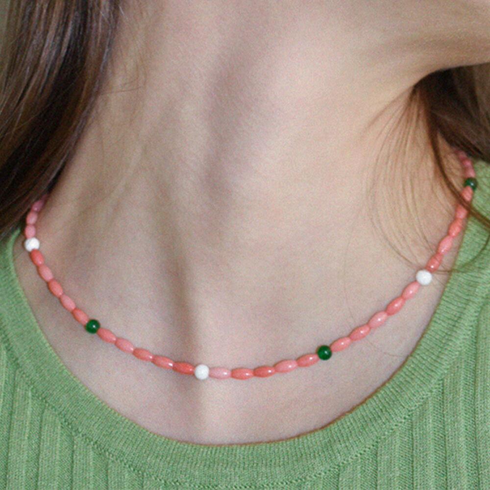 [한선화 착용] Pink Coral Necklace 핑크 산호 비즈 목걸이
