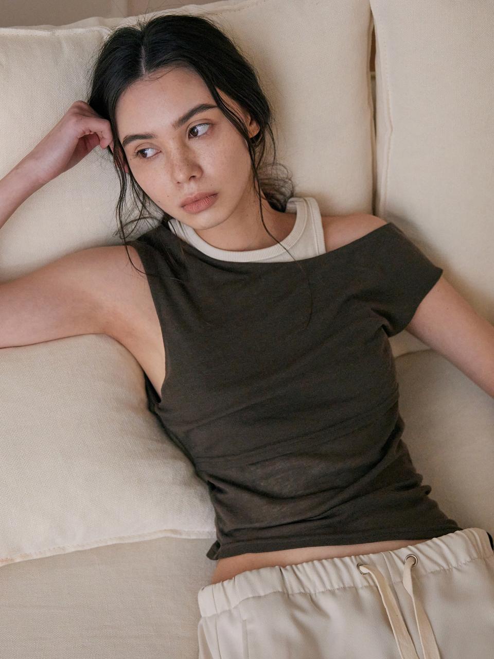 Unbalance tencel top_brown