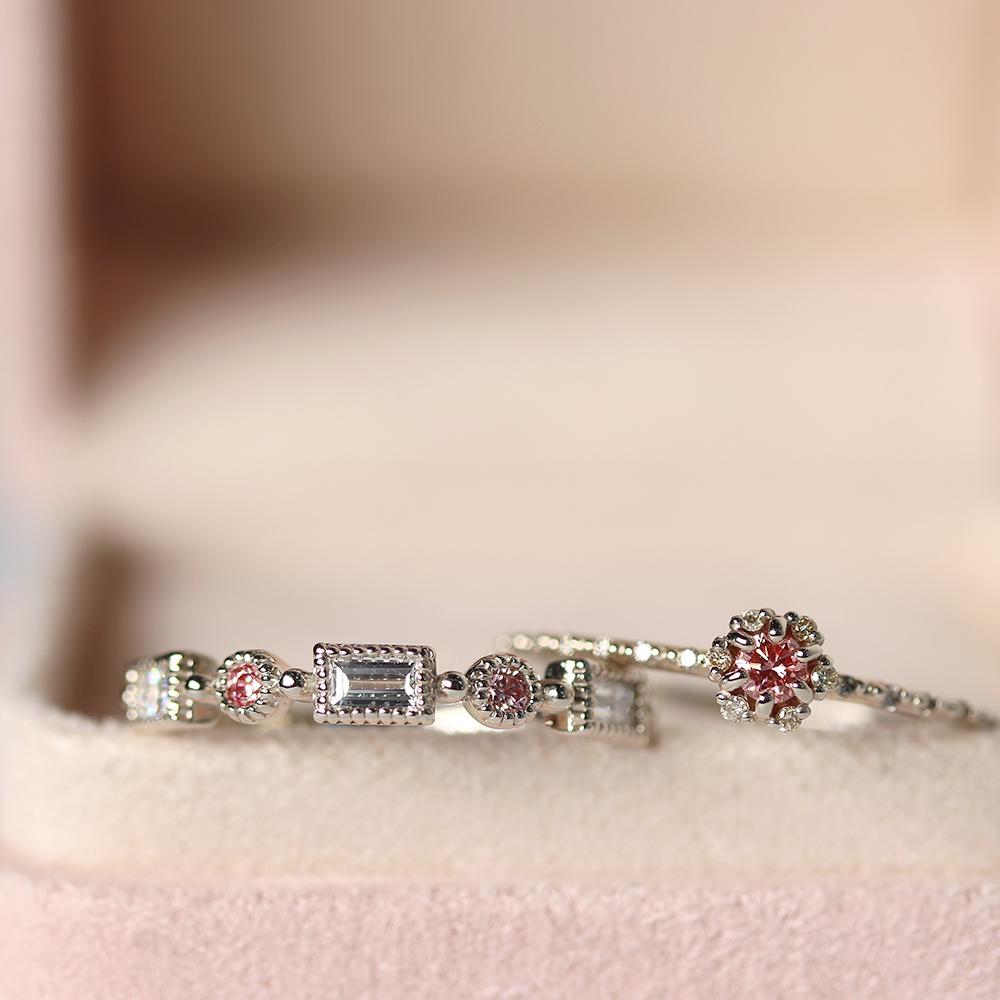 baguette point pink & white lab diamond ring