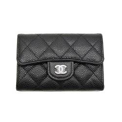 샤넬 클래식 여성 카드지갑 캐비어 카프스킨 은장 똑딱이 블랙 AP0214