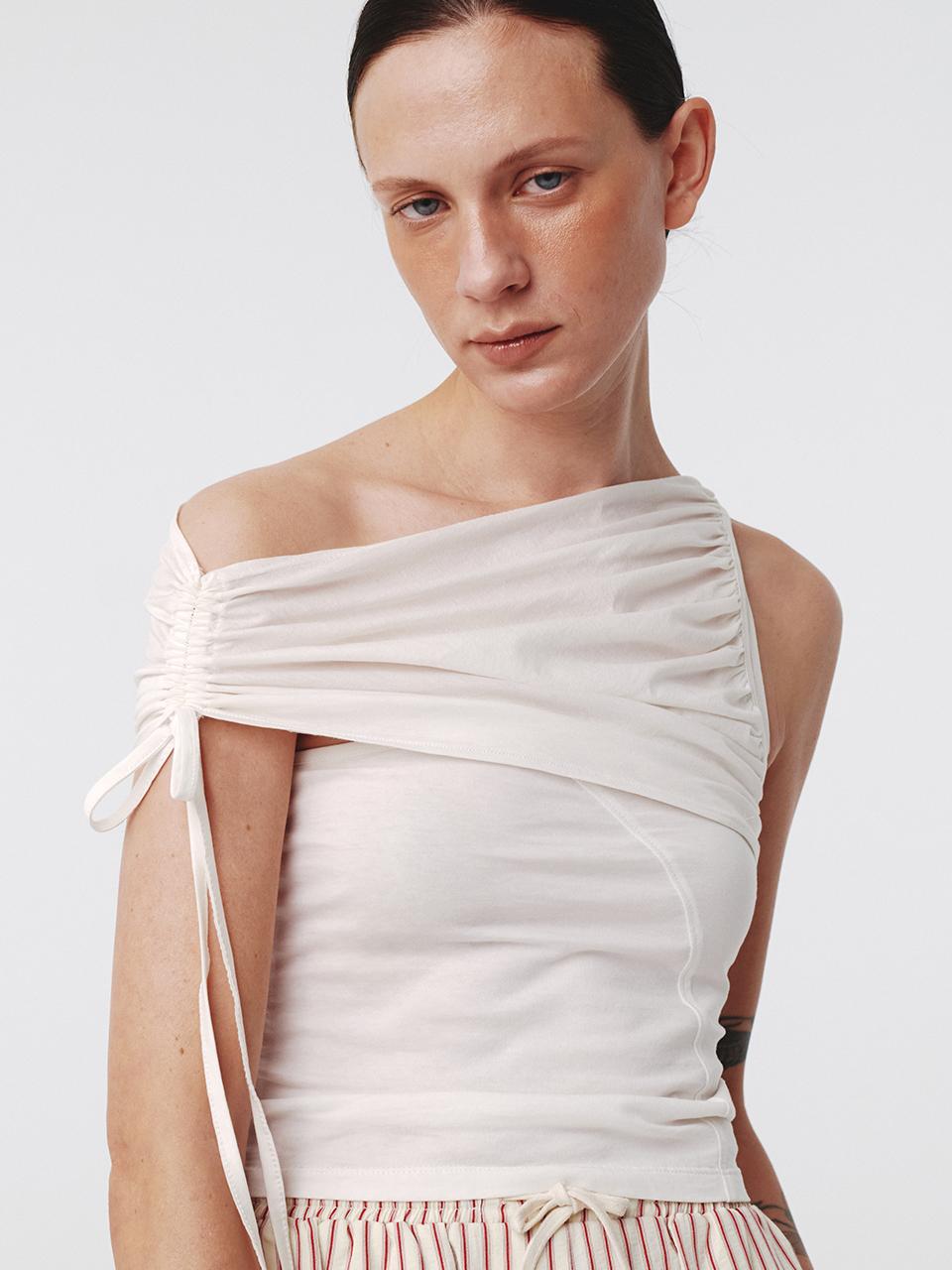 Shirring One Shoulder Top Off-White