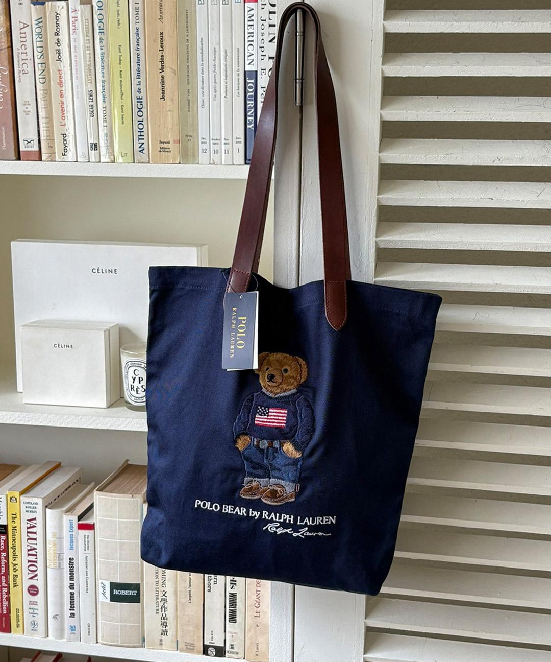 세컨찬스 폴로 랄프로렌 캔버스 베어 토트백