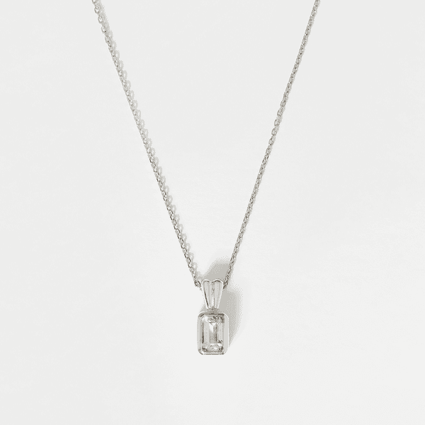 N003 Emerald Cut Natural White Topaz Pendant Necklace
